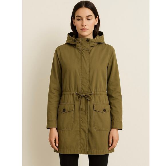Zara Woman Khaki Utility Anorak Jacket Hooded Drawstring Waist Size M Field Coat - Picture 1 of 12